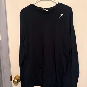 Gymshark Men’s Long Sleeve Crew Tee - Black with White Logo